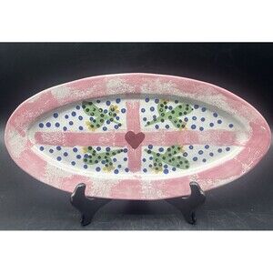 Stephen Kilborn Pottery CACTUS HEART DOTS Large Oval Platter Tray 16” x 7.75"